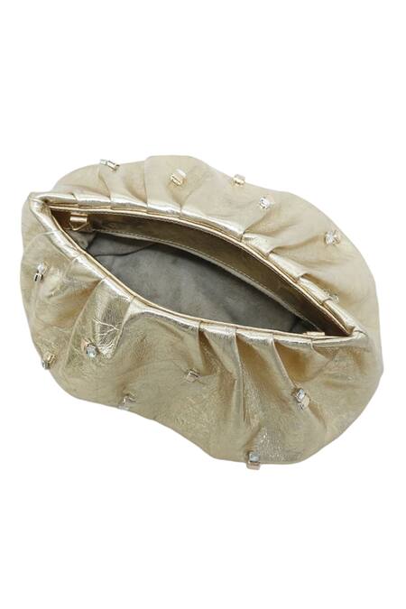 Buy_Trov_Gold Embellished Lex Metallic Leather Bag _Online_at_Aza_Fashions