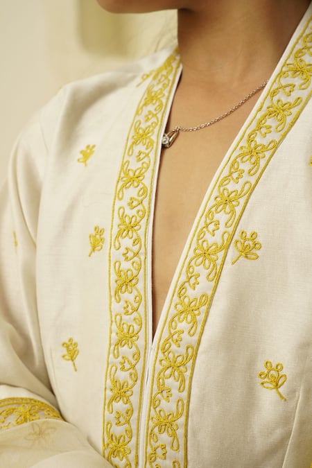 Shop_Rar Studio - Kids_Ivory Chanderi, Cotton Tassels, Embroidery Side Kurta Sharara Set_Online_at_Aza_Fashions