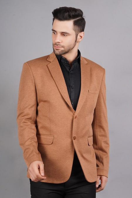 Soniya G_Brown Wool, Tweed Lapel Collar Blazer_Online_at_Aza_Fashions