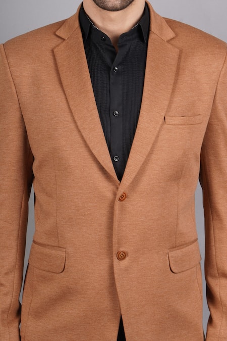 Soniya G_Brown Wool, Tweed Lapel Collar Blazer_at_Aza_Fashions