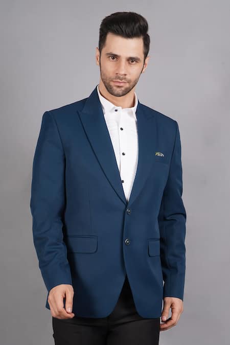 Soniya G_Blue Wool, Tweed Blazer_Online_at_Aza_Fashions