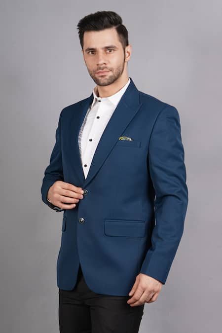 Buy_Soniya G_Blue Wool, Tweed Blazer_Online_at_Aza_Fashions