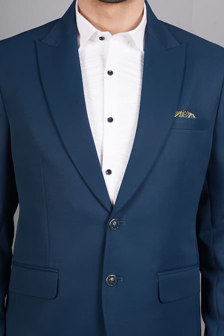 Shop_Soniya G_Blue Wool, Tweed Blazer_Online_at_Aza_Fashions