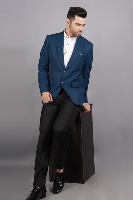 Soniya G_Blue Wool, Tweed Blazer_at_Aza_Fashions