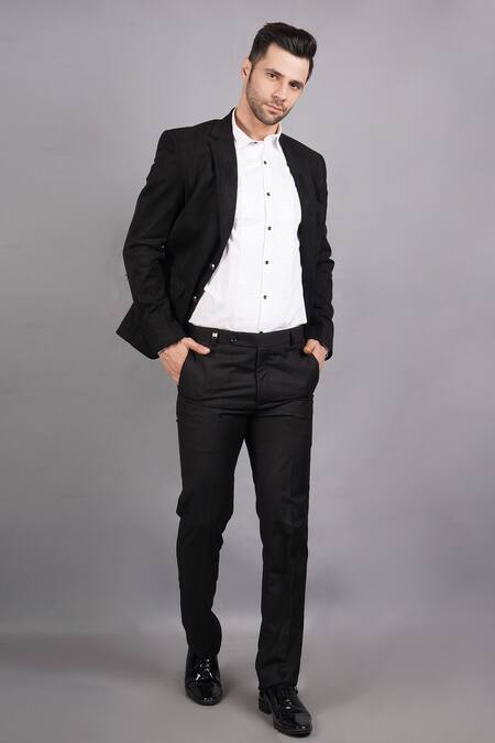 Soniya G_Black Wool, Tweed Lapel Collar Blazer_Online_at_Aza_Fashions