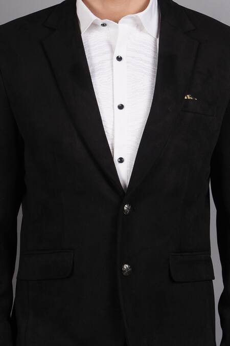 Soniya G_Black Wool, Tweed Lapel Collar Blazer_at_Aza_Fashions