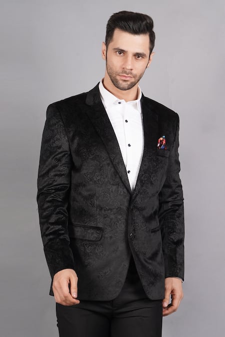 Soniya G_Black Wool, Tweed Embroidery Paisley Pattern Blazer_Online_at_Aza_Fashions