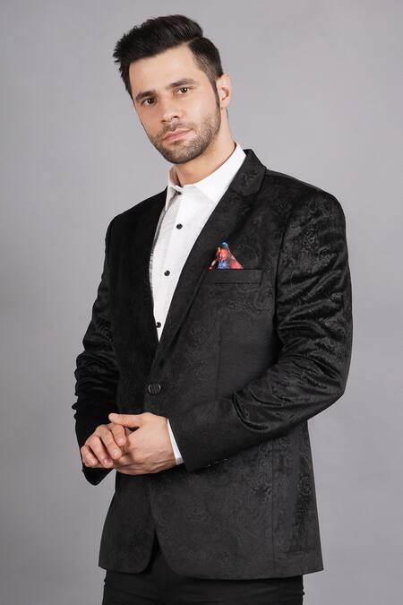 Buy_Soniya G_Black Wool, Tweed Embroidery Paisley Pattern Blazer_Online_at_Aza_Fashions