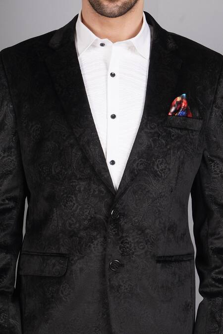 Shop_Soniya G_Black Wool, Tweed Embroidery Paisley Pattern Blazer_Online_at_Aza_Fashions