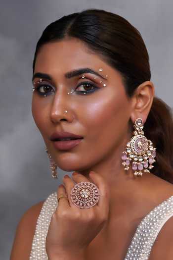Ekathva Jaipur_Pink Stones, Diamonds Lucia Polki Earrings_Online_at_Aza_Fashions