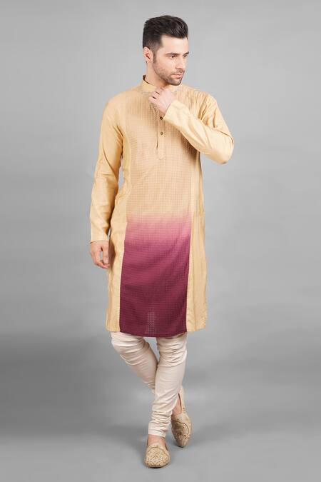 Soniya G_Beige Silk Embroidery Chevron Sherwani Set For Kids_at_Aza_Fashions