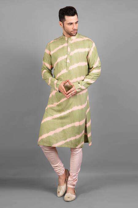 Soniya G_Green Handloom Cotton, Silk Embroidery Full Sleeve Sherwani Set_Online_at_Aza_Fashions