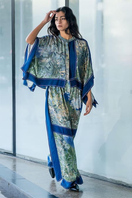 Buy_Leh Studios_Blue Viscose Printed Kite Flared Pant _Online_at_Aza_Fashions