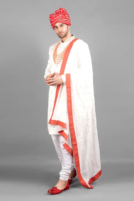 Buy_Soniya G_Ivory Georgette Embroidery Zari Sherwani Set _Online_at_Aza_Fashions