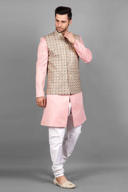 Shop_Soniya G_Pink Silk Embroidery Bundi And Kurta Set_Online_at_Aza_Fashions