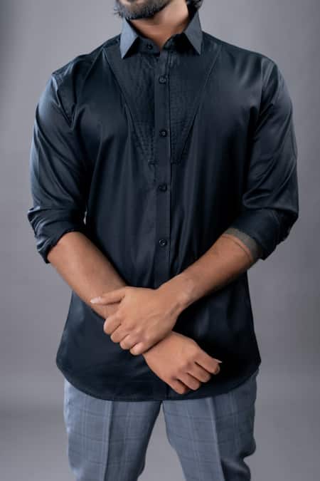 Hilo Design_Black Gingham Pintuck Shirt_at_Aza_Fashions