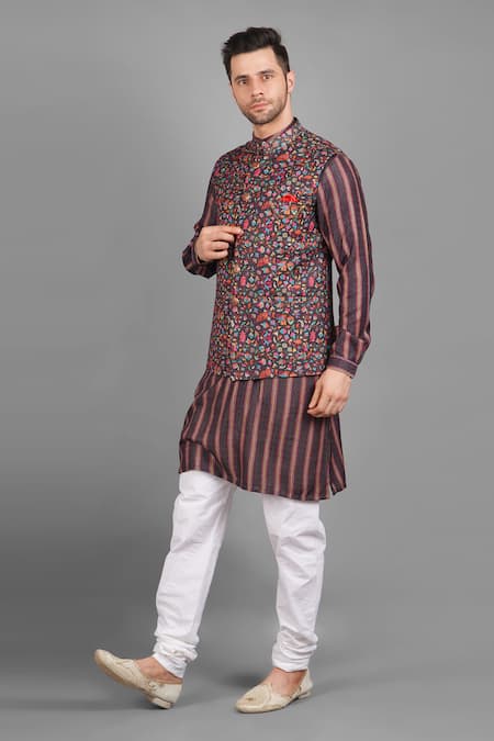 Buy_Soniya G_Wine Silk Embroidery Floral Pattern Bundi And Kurta Set_Online_at_Aza_Fashions