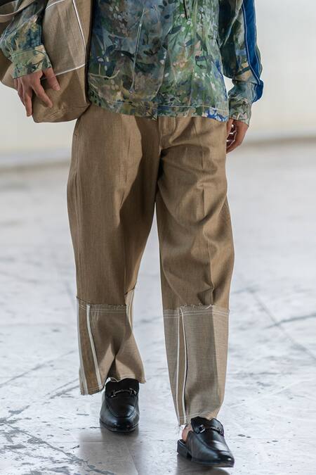 Leh Studios Beige Cotton Canvas Twill Plain Wide Hem Fold Pant Online at Aza Fashions Leh Studios_Beige Cotton Canvas Twill Plain Wide Hem Fold Pant _Online_at_Aza_Fashions