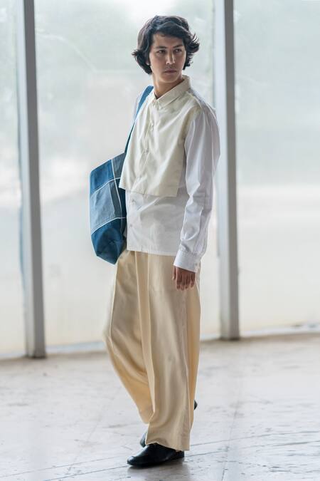 Buy Leh Studios White Cotton, Poplin Two Tone Shirt Online at Aza Fashions Buy_Leh Studios_White Cotton, Poplin Two Tone Shirt_Online_at_Aza_Fashions