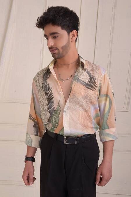 Shwetanga_Multi Color Cotton Abstract Print Shirt _Online_at_Aza_Fashions