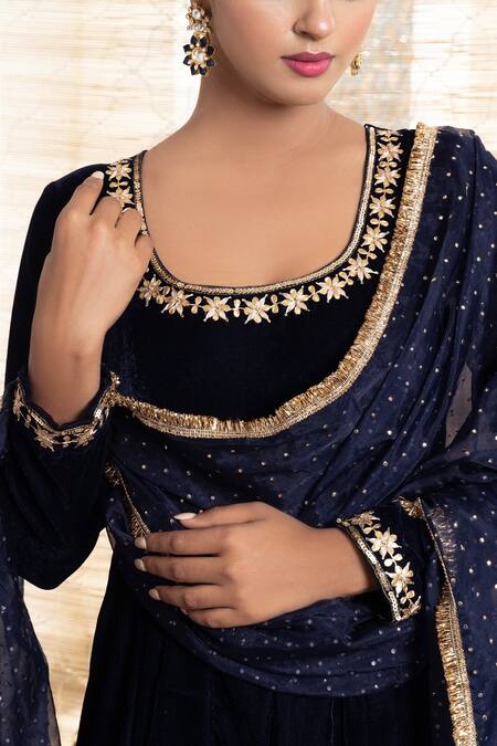 Shop_Rivaaj Clothing_Blue Hand Embroidered Gotta Patti Anarkali Set _Online_at_Aza_Fashions