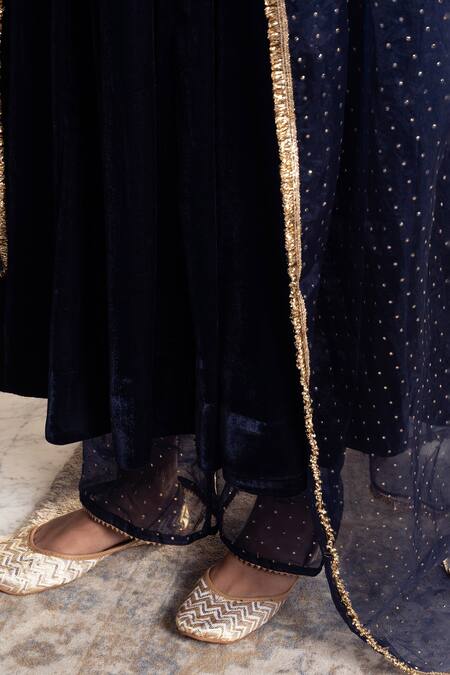 Rivaaj Clothing_Blue Hand Embroidered Gotta Patti Anarkali Set _at_Aza_Fashions