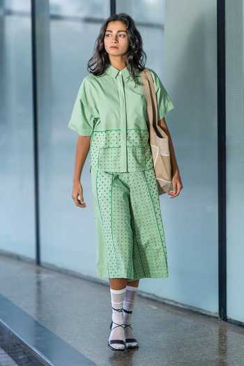 Shop_LEH STUDIOS_Green Cotton Embroidery Collared Placement Shirt_Online_at_Aza_Fashions
