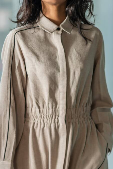 Buy_Leh Studios_Beige Rayon Collared Shirt Dress_Online_at_Aza_Fashions