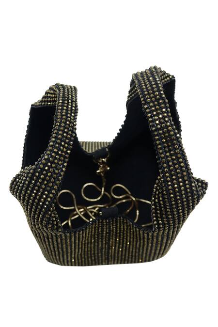 Trov_Gold Embellished Glitz Bucket Bag _Online_at_Aza_Fashions