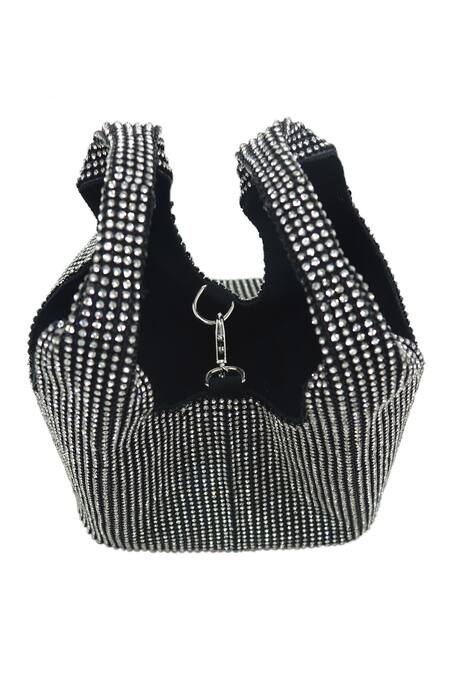 Trov_Silver Embellished Glitz Rectangle Shaped Bucket Bag _Online_at_Aza_Fashions