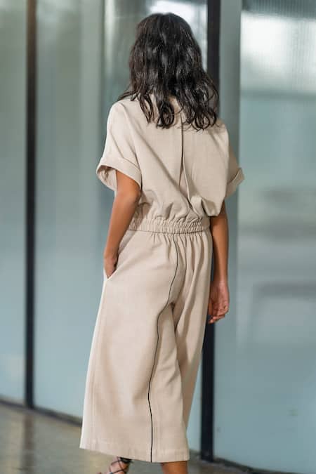 Leh Studios_Beige Rayon A-line Culottes Pant_Online_at_Aza_Fashions