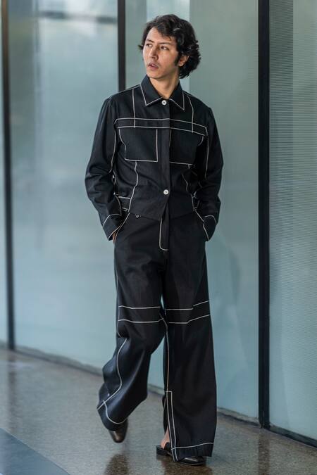 Buy_Leh Studios_Black Cotton, Canvas, Twill Steppe Jacket_Online_at_Aza_Fashions