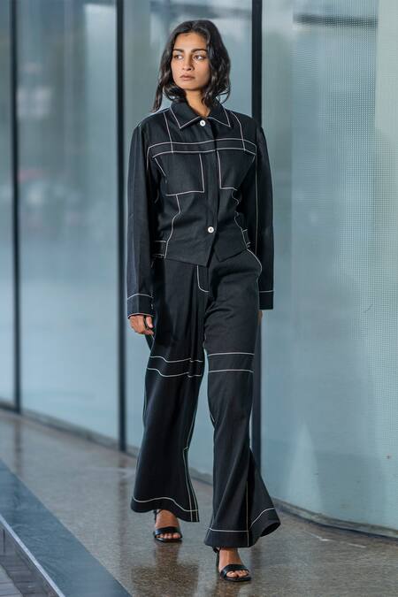 Shop Leh Studios Black Cotton, Canvas, Twill Embroidery Anchor Thread Placement Pant Online at Aza Fashions Shop_Leh Studios_Black Cotton, Canvas, Twill Embroidery Anchor Thread Placement Pant _Online_at_Aza_Fashions