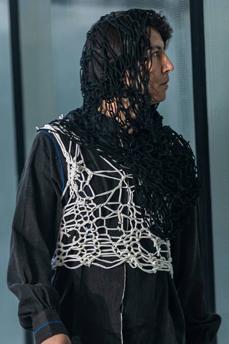 Leh Studios_White Cotton Hand Knitted Tee_Online_at_Aza_Fashions