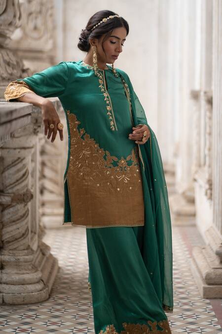 Sheela Suthar Green Organza, Tissue, Gabardine Embroidery, Zari Zardozi Placement Kurta Set Online at Aza Fashions Sheela Suthar_Green Organza, Tissue, Gabardine Embroidery, Zari Zardozi Placement Kurta Set _Online_at_Aza_Fashions