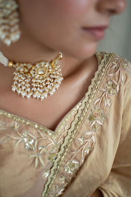 Shop Sheela Suthar Gold Tissue Zari Zardozi Embroidered Saree With Running Blouse Online at Aza Fashions Shop_Sheela Suthar_Gold Tissue Zari Zardozi Embroidered Saree With Running Blouse _Online_at_Aza_Fashions