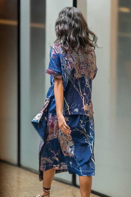 Buy Leh Studios Blue Viscose, Crepe Embroidery Collared Evening Canope Print Day Shirt Online at Aza Fashions Buy_Leh Studios_Blue Viscose, Crepe Embroidery Collared Evening Canope Print Day Shirt _Online_at_Aza_Fashions