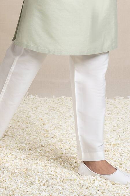 Sanjev Marwaaha_Green Cotton, Silk Embroidery Floral Bundi Kurta Set_Online_at_Aza_Fashions