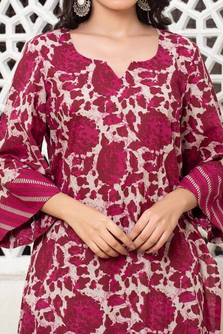Rivaaj Clothing_Magenta Garden Block Print Kurta And Pant Set _at_Aza_Fashions