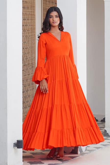 Stunning And Fabulous Orange Color Gowns ||Simple Orange Gowns Designs -  YouTube