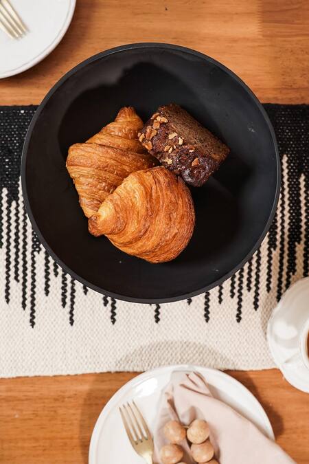 The Kargha Story_Black 100% Natural Cotton Woven Monochromic Rhythm Table Runner_at_Aza_Fashions