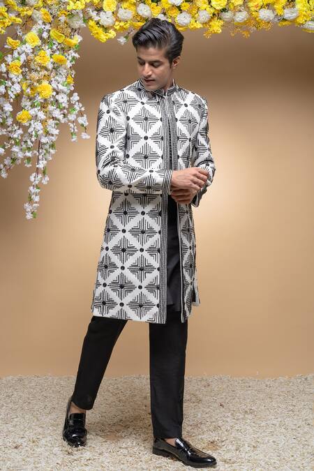 Buy Sanjev Marwaaha Ivory Cotton, Silk Crystals, Embroidery Geometric Bandhgala Set Online at Aza Fashions Buy_Sanjev Marwaaha_Ivory Cotton, Silk Crystals, Embroidery Geometric Bandhgala Set_Online_at_Aza_Fashions