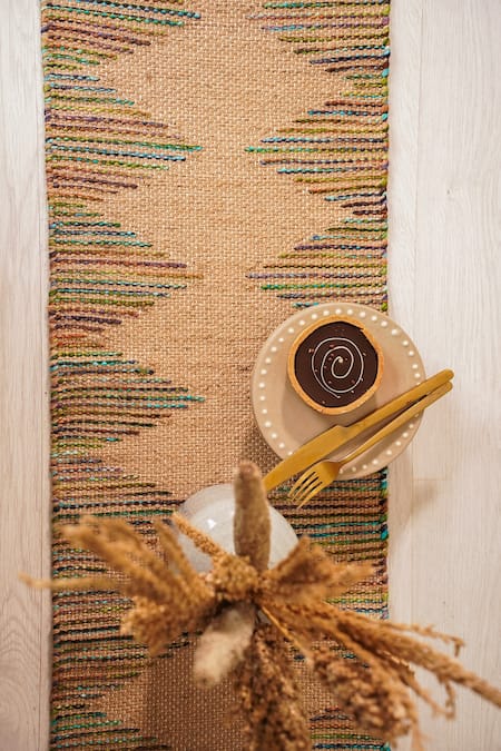 Buy The Kargha Story Beige Jute Embroidery Artsy Valley Table Runner Online at Aza Fashions Buy_The Kargha Story_Beige Jute Embroidery Artsy Valley Table Runner_Online_at_Aza_Fashions