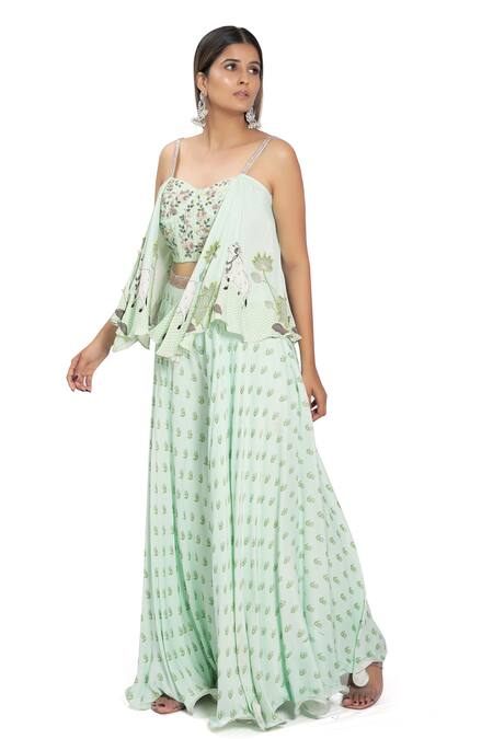 Shop_Vana Ethnics_Green Viscose And Satin Beads & Cutdana, Sequin, Kadakara Corset & Palazzo Set _Online_at_Aza_Fashions