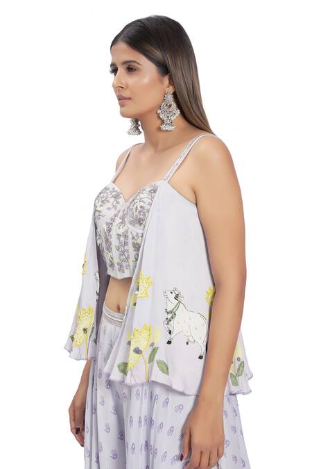 Buy_Vana Ethnics_Purple Viscose And Satin Beads & Cutdana, Floral Embroidered Corset & Palazzo Set _Online_at_Aza_Fashions