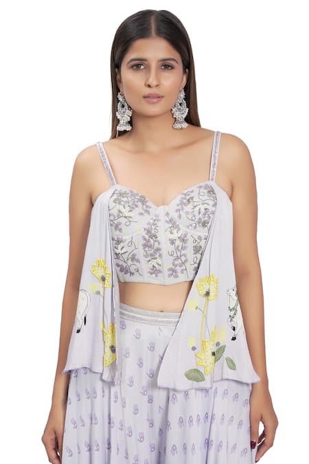 Shop_Vana Ethnics_Purple Viscose And Satin Beads & Cutdana, Floral Embroidered Corset & Palazzo Set _Online_at_Aza_Fashions