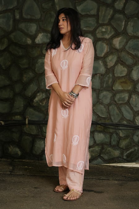 Pants and Pajamas Popsicle Blush Pink Chikankari Chanderi Kurta  