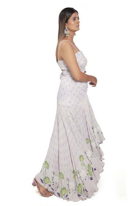 Buy_Vana Ethnics_Purple Satin And Viscose Sequin & Cutdana, Kadakara Print Notched Strappy Gown _Online_at_Aza_Fashions