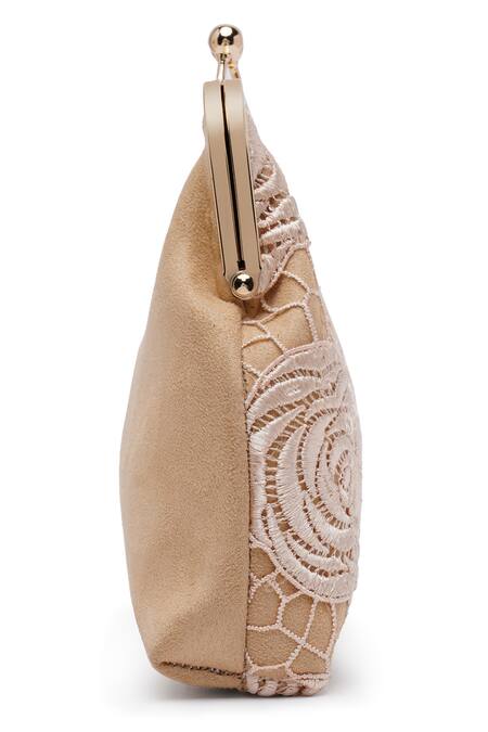 Buy_Richa Gupta_Beige Embroidery Floral Lace Clutch With Sling _Online_at_Aza_Fashions