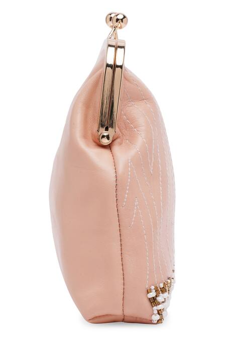 Richa Gupta_Pink Embroidery Bead Clutch With Sling _at_Aza_Fashions